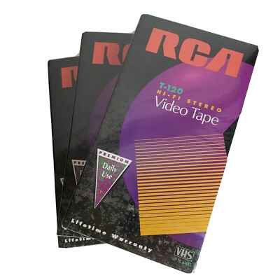 RCA T-120 Hi-Fi Stereo Video Tape Up to 6 Hrs. Lot of 3 Tapes Priority Shipping
