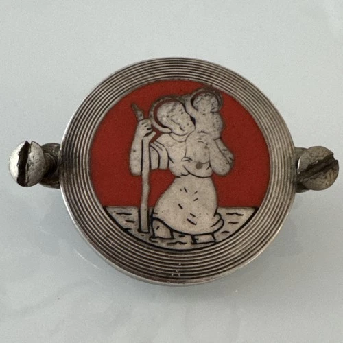 Vtg 925/Alloy Enamel St Christopher Automobile Radiator Dash Badge Car Medallion - product listing photo