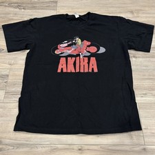 Akira Kaneda Men's Black Graphic Print T-Shirt XL Cotton Crew Neck Short Sleeve