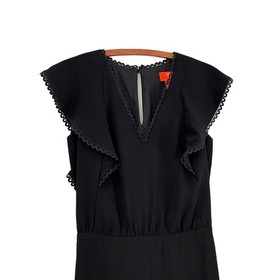 Monique Lhuillier Womens Black Brady Eyelet Trim Ruffle Sleeve Jumpsuit Size 8