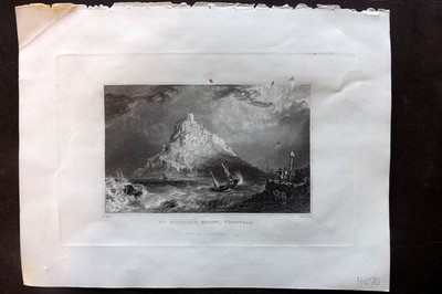 Fisher (Pub) 1844 Antique Print. St. Michaels Mount, Cornwall