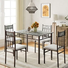 NNECW 5-Piece Dining Table Set with 4 High Back Chairs & 1 Rectangular Table