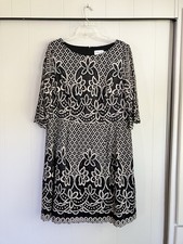 Eliza J 16W Black Beige Corded Lace Sheath Dress Floral Geometric Occasion Lined