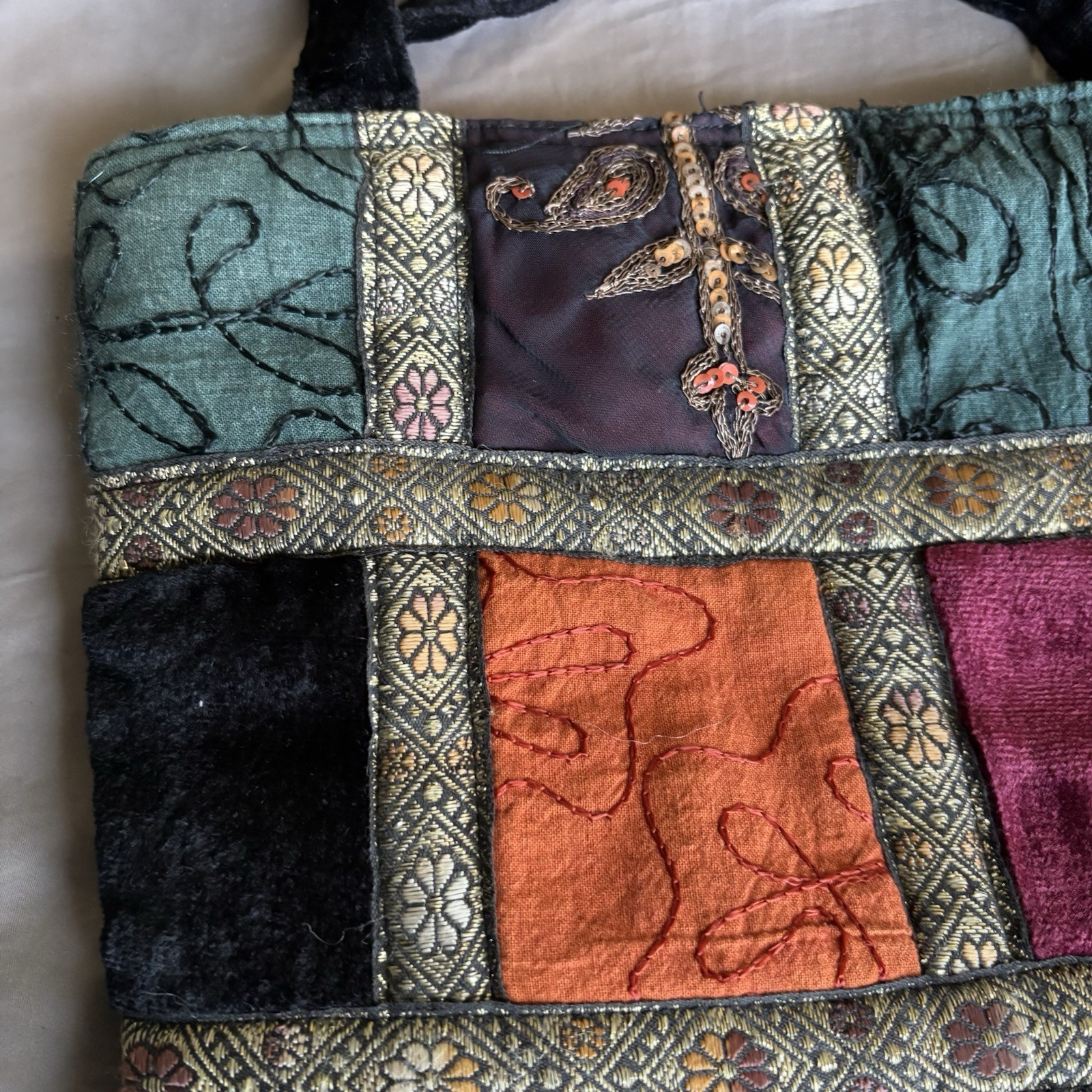 Vtg Multi-Colored Patchwork Purse Shoulder Bag Re… - image 14