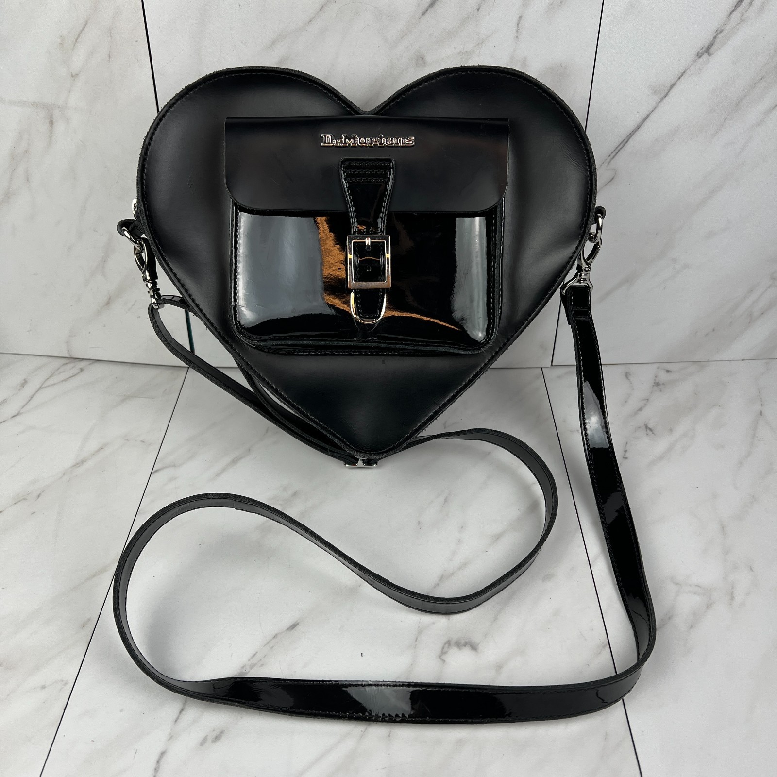 Dr. Doc Martens Kiev Leather Hardware Heart Shaped Bag - Black