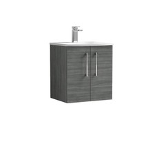Image of Nuie Arno Anthracite Woodgrain 500mm Wall Hung 2 Door Vanity Unit and Curved Cer