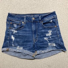 American Eagle Womens 6 Jean Shorts Blue Denim Distressed Medium Wash High Rise