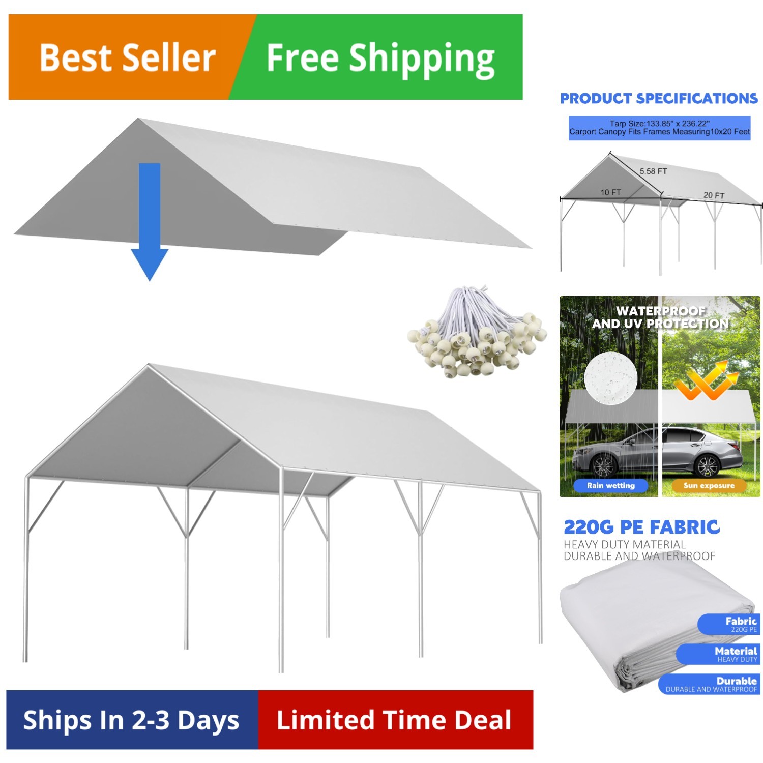 Replacement Cover For 10' X 20' Frame, 200g Heavy Duty Repla