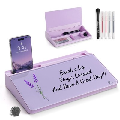 TOWON Glass Desktop Whiteboard 12x7 in Dry Erase with Marker Holder