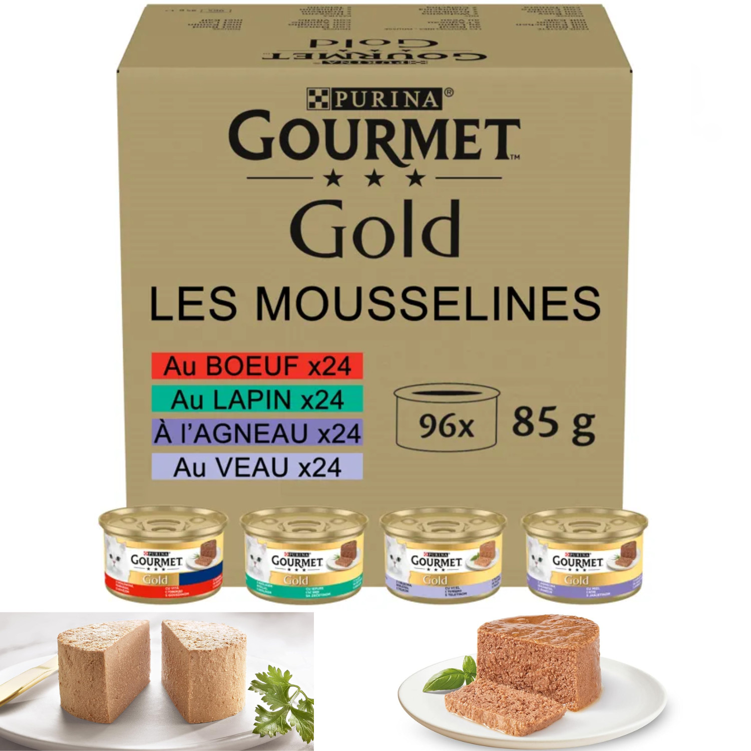 Les Mousselines pâtée boîtes chat adulte alimentation humide saine sans additifs 96x85g