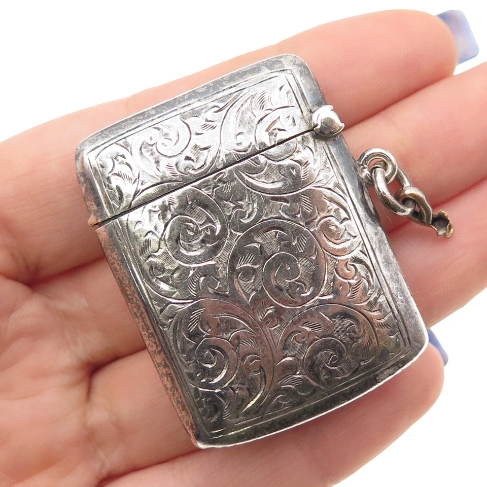 Constantine & Floyd 925 Esterlina Antigua 1912 Birmingham Caja Fuerte/Estuche Vesta Foto 2 de 4