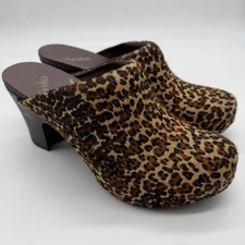 Dansko Rae Leopard Print Pony Hair Heeled Clogs Shoes Womens Size EU 40 US 9