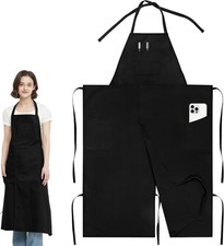 OGMBI Split Leg Ceramics Apron, Canvas Pottery Apron with 3 Portable Black 