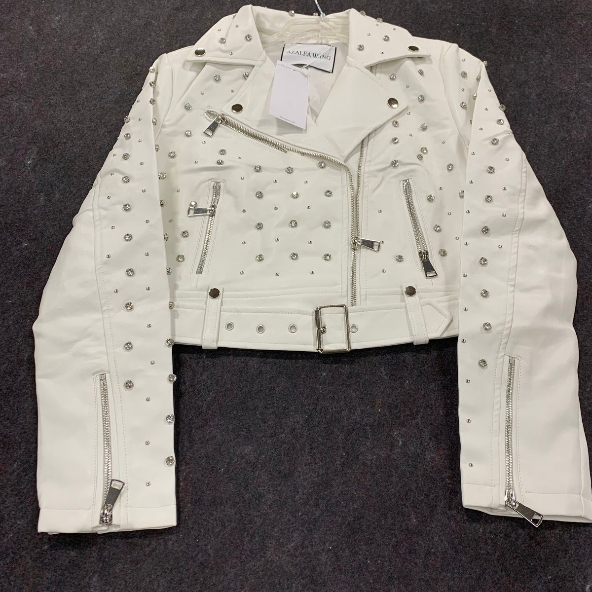 AZALEA WANG Wren-White Crystallized Moto Jacket Women's Size M White