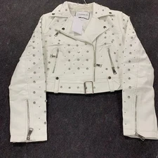 AZALEA WANG Wren-White Crystallized Moto Jacket Women's Size M White