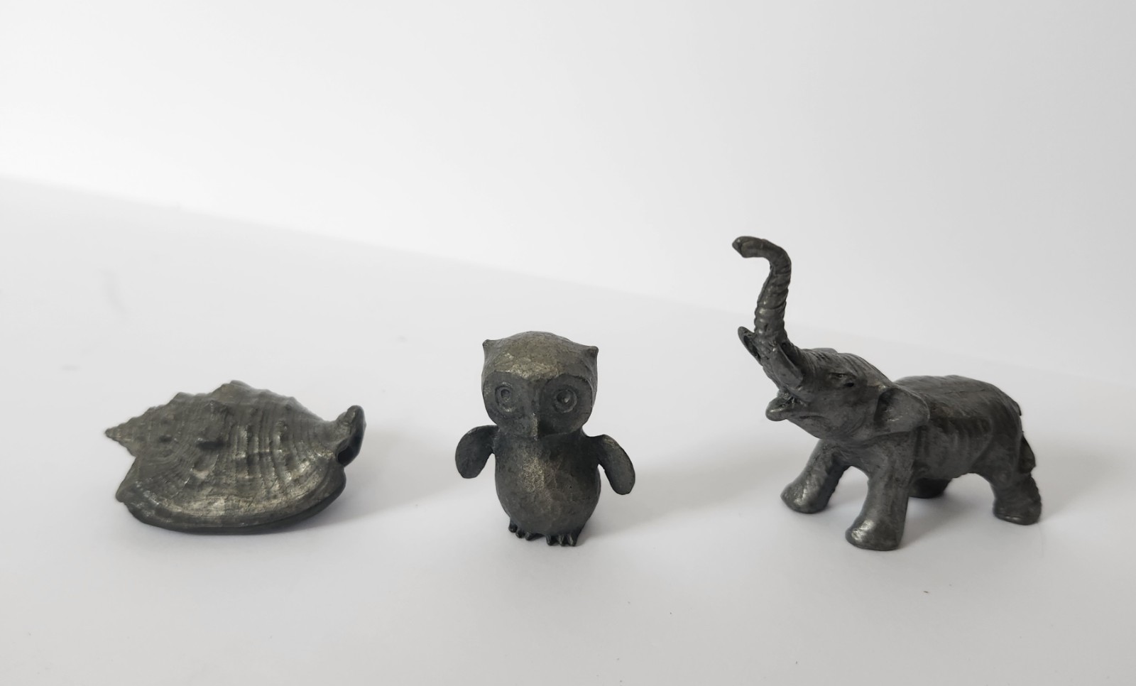 Lot Of 3 Vintage Pewter Miniature Figurine - Owl Shell Elephant - 2 Are Hudson