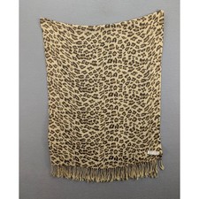 Pashmina Leopard Print Scarf Animal Print Shawl Wrap Fringed Tan Brown 66" Long
