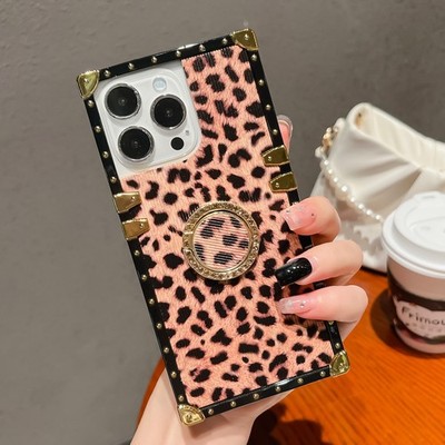 Leopard Print +Ring Holder Case For Various Phone Shockproof Back Cover Bracket