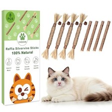 8 Pack Natural Silvervine Sticks for Cats, Dental Care Chew Toys