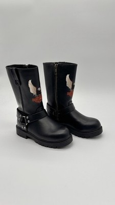HARLEY DAVIDSON Black Riding/Motorcycle Boots Embroidered Logo Toddler Size 11