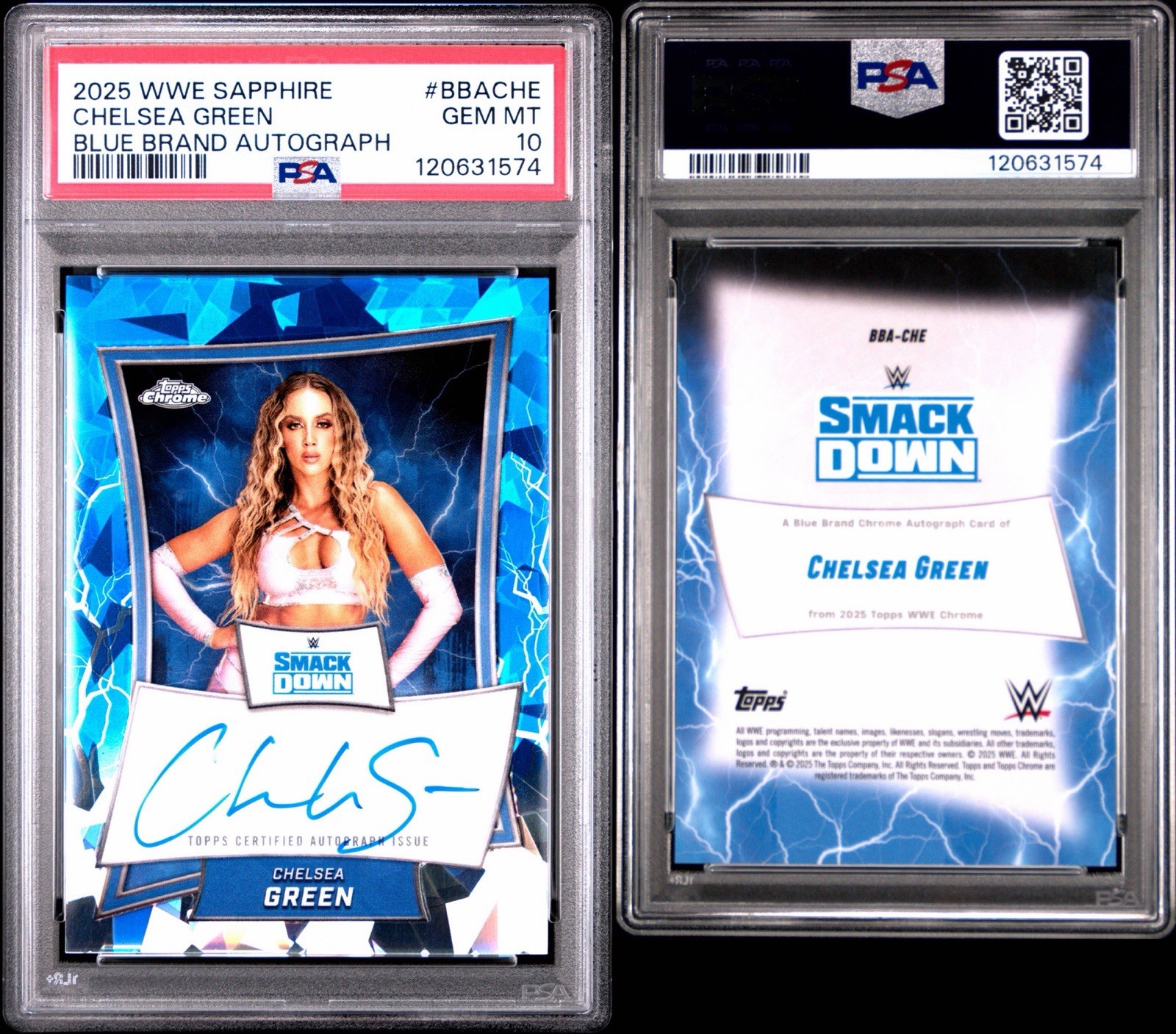 2025 TOPPS CHROME SAPPHIRE WWE BLUE BRAND AUTOGRAPHS CHELSEA GREEN PSA 10 POP 1 view 3
