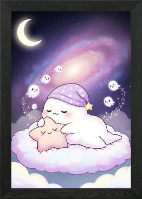 Niedlicher verschlafener Stern Wolke gerahmtes Wandbild Poster Leinwanddruck Bild