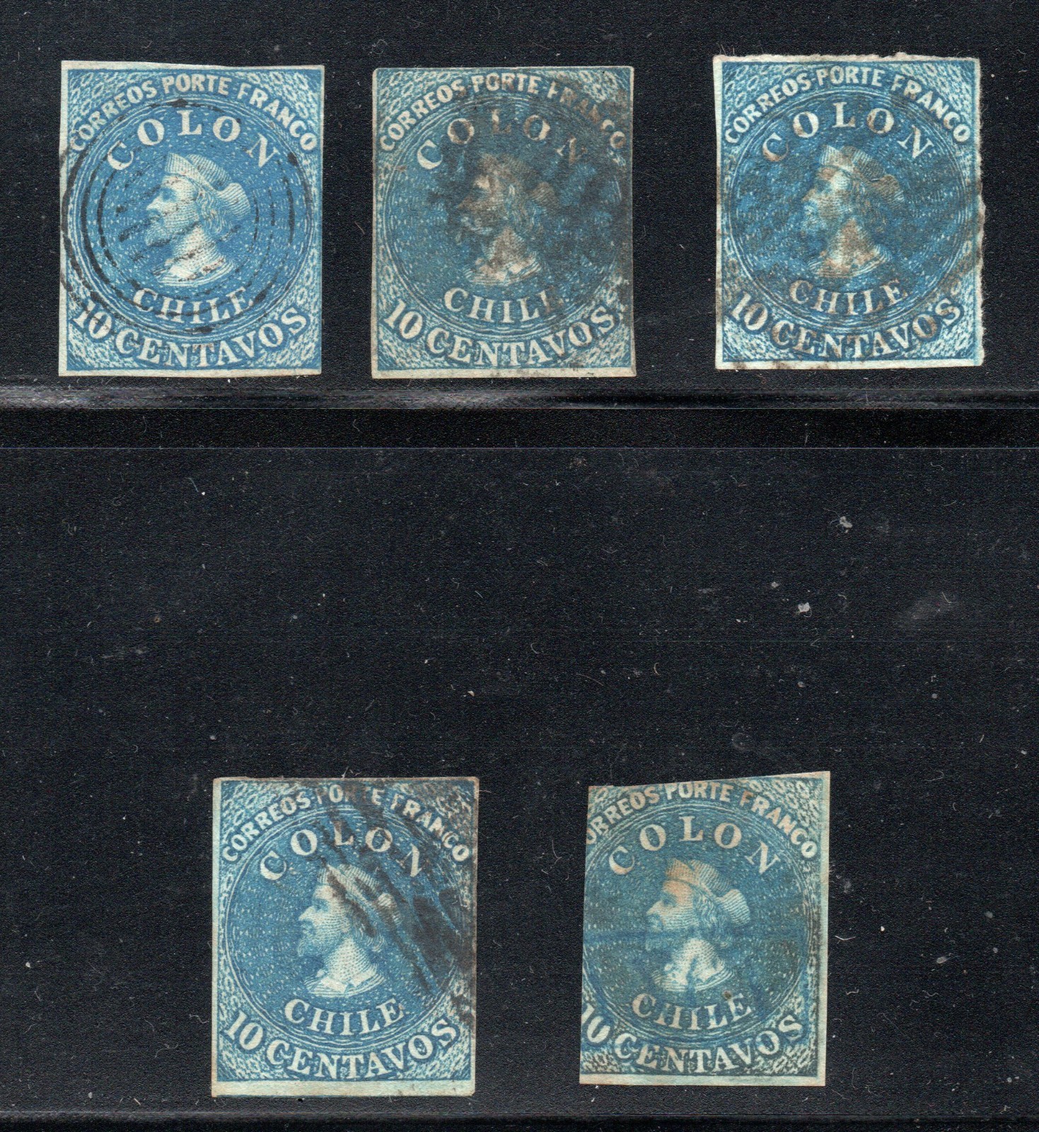 CHILE Colones blues 10c first issues, last London printing 1862     #434