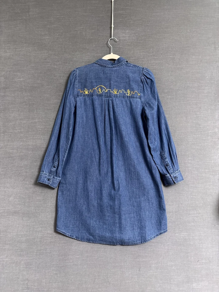 Vestido Camisa Madewell XS Azul Cambray Bordado Western Suroeste Vaquera Foto 4 de 4
