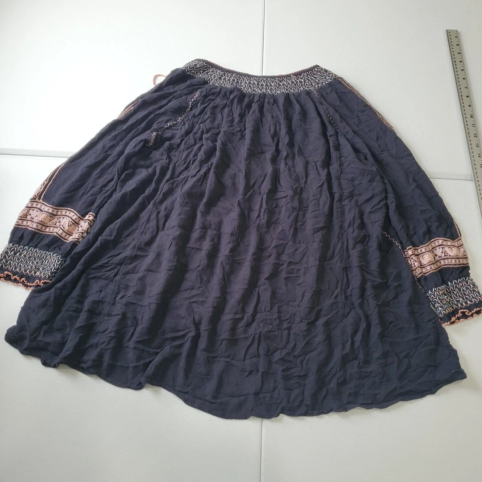 Vestido túnica Free People para mujer mediano azul marino bordado boho campesino borla top Foto 4 de 4