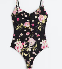 NWT Size M Women's Black/Floral Gathered H M Body Suit