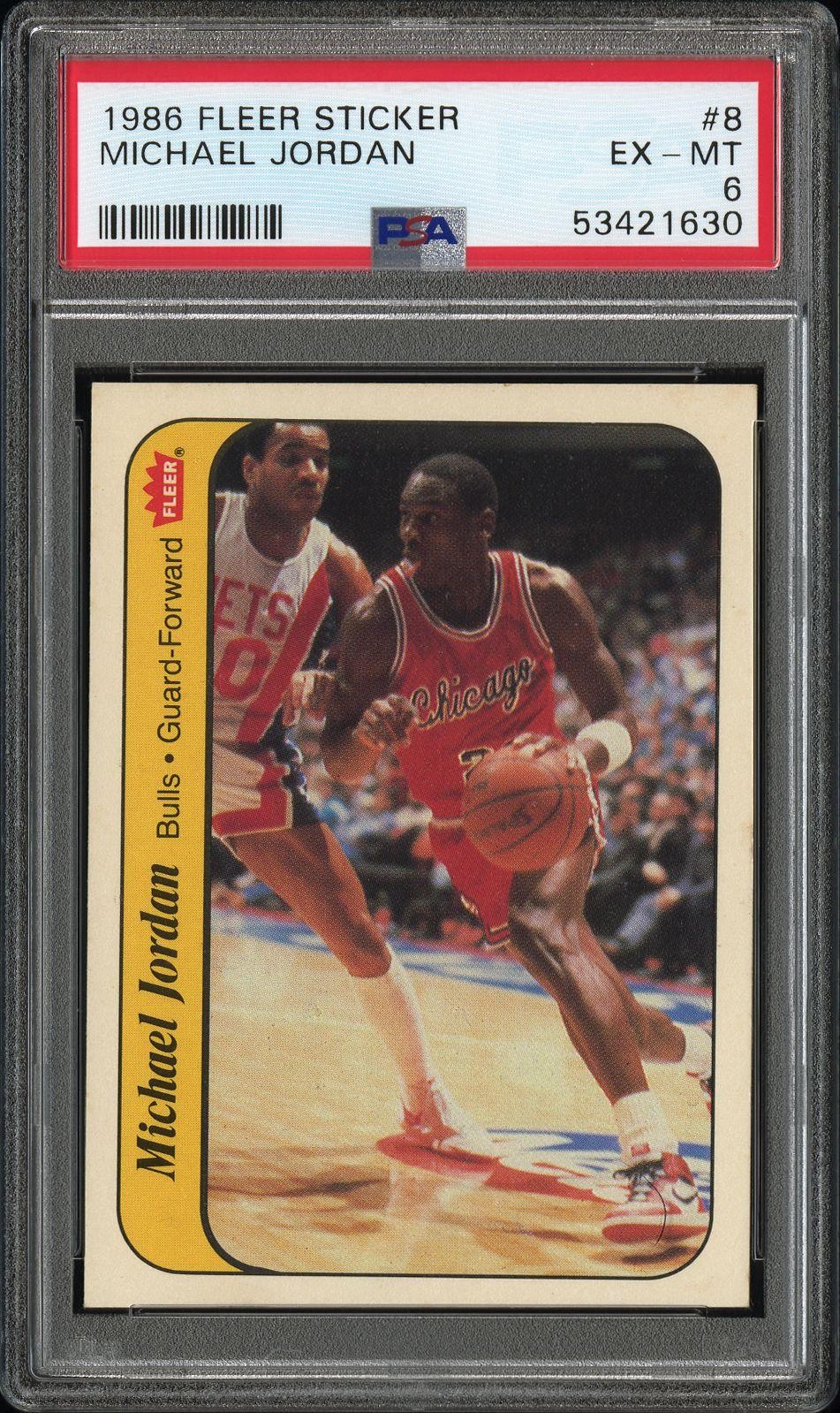 1986 Fleer 8 Michael Jordan Sticker #6 Chicago Bulls Rookie RC