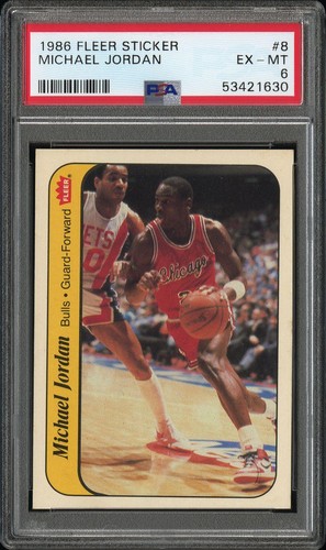1986 Fleer 8 Michael Jordan Sticker #6 Chicago Bulls Rookie RC
