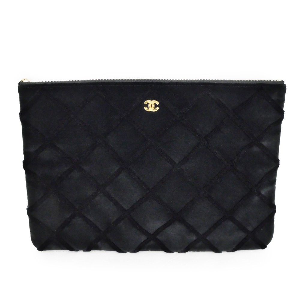CHANEL Black Matelass Velvet Clutch with Gold Hardware and Coco Mark Tablet Case  