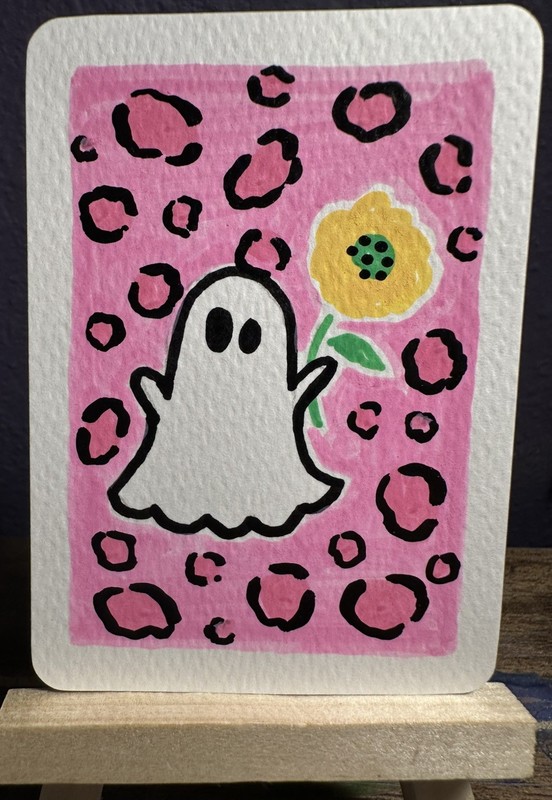 ACEO - Art Card - Whimsical Wild Ghost - Abstract Art - acrylic - OOAK