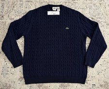  145 Lacoste Classic Cable Knit Navy Cotton Sweater Men  s Size: XL