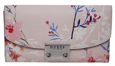 NEW Guess Women's Leona Blush Pink Floral Print Large Trifold Wallet Clutch Bag
