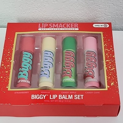 Lip Smacker Biggy Lip Balm Gift Set 4 Flavors Target Holiday Limited Edition NEW