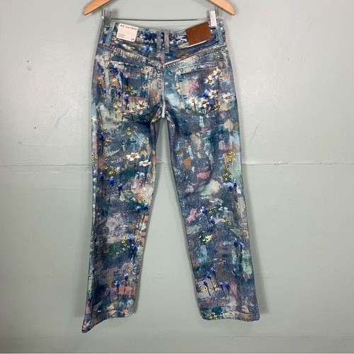 Free People Tennessee Low Rise Illusion Jeans Floral Canvas Paint Splatter Sz 25 - Picture 3 of 6