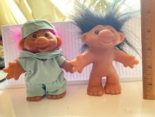 Pair of Vintage 1986 Thomas Dam Troll Dolls - Doctor Pink and Friend Black