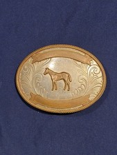Vintage Nickel Silver Belt Buckle With Horse Design Ed By Tony Lama