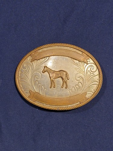 Vintage Nickel Silver Belt Buckle With Horse Design Ed By Tony Lama