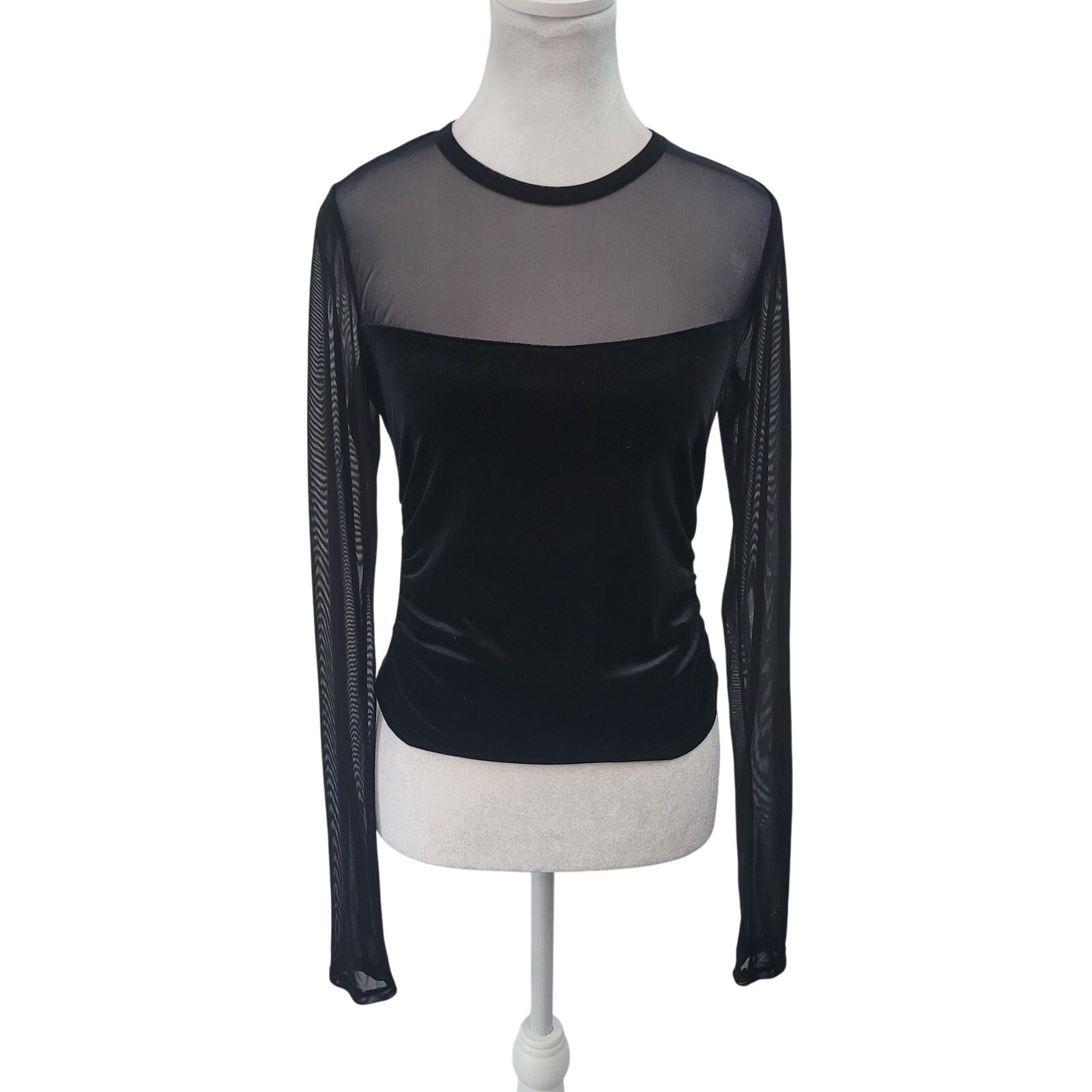 Wild Fable Size S Black Mesh Long Sleeve Velvet Top Sheer Y2K Goth