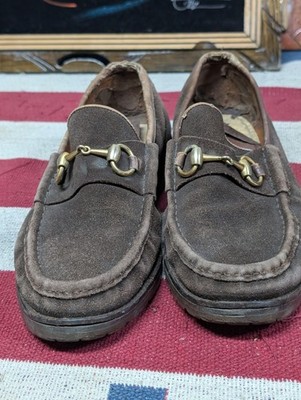 GUCCI Tom Ford Era Gold Horsebit Brown Suede Loafers Shoes  display picture 2