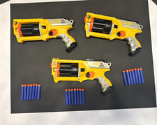 NERF N-Strike Maverick REV-6 Yellow Blaster Lot of 3 w/ Blue Foam Darts