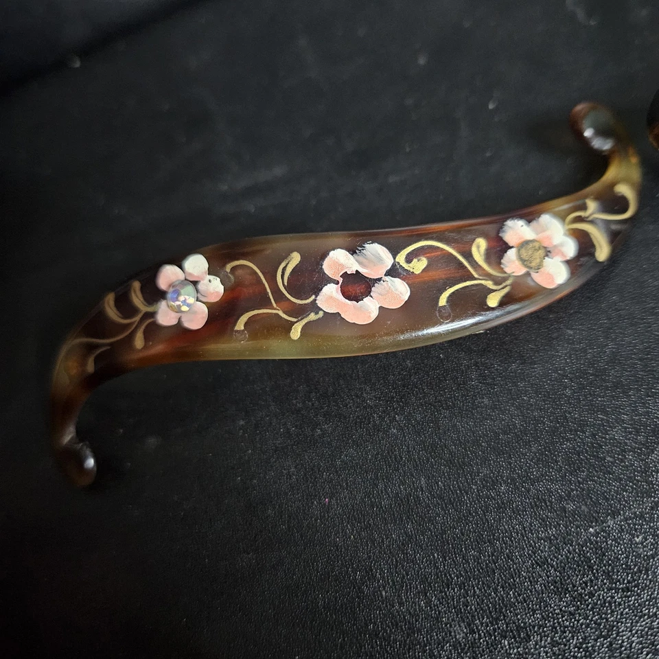 Lot of 2 Hand Painted Hair Clips Made in France Vintage Floral Barrettes - Image 2 of 4