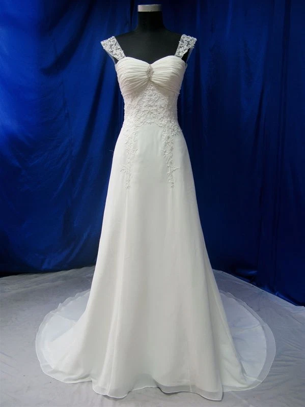 Elegantes Vestidos de Novia de Gasa Encaje Blanco Marfil Línea A Playa Vestidos de Novia Foto 2 de 4