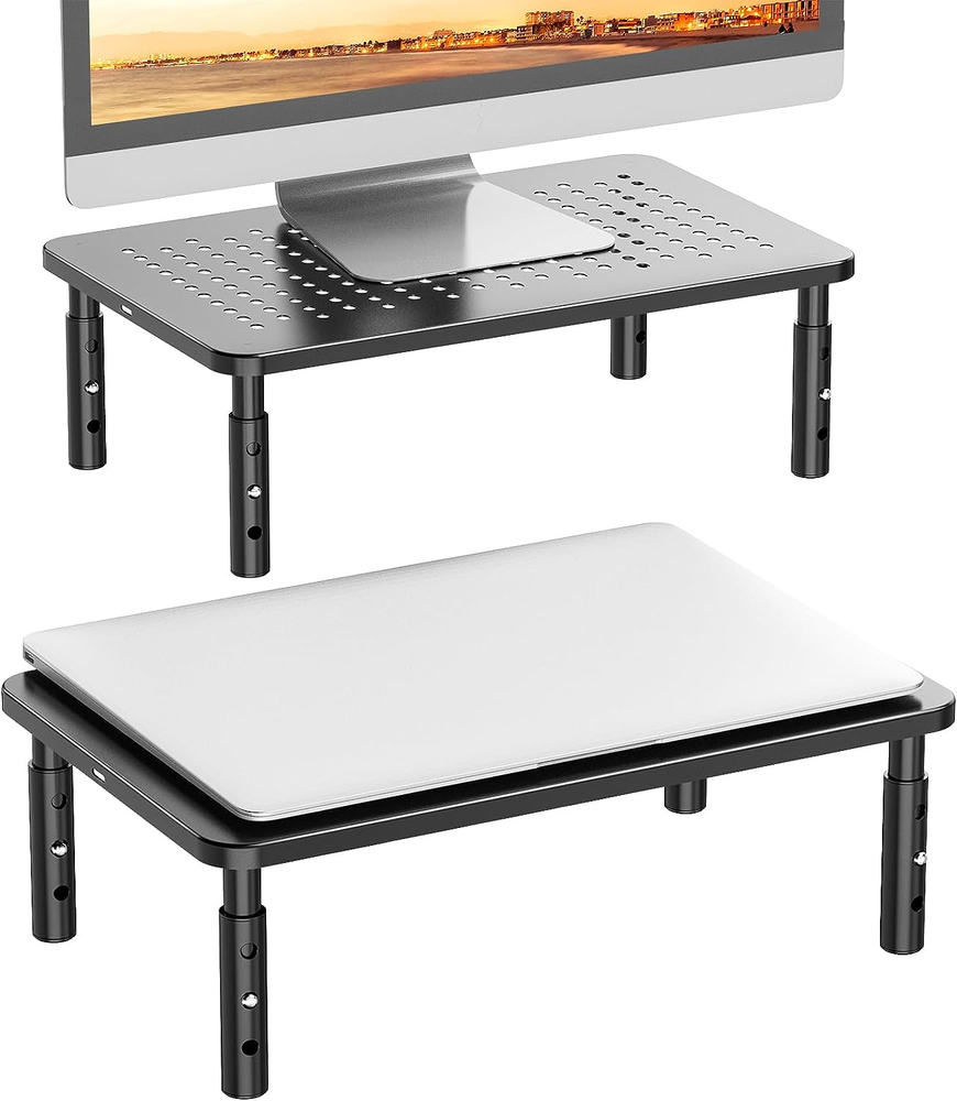 Dual Monitor Riser Stand for Two Screens, Ergonomic Computer Monitor Stand for Desks
