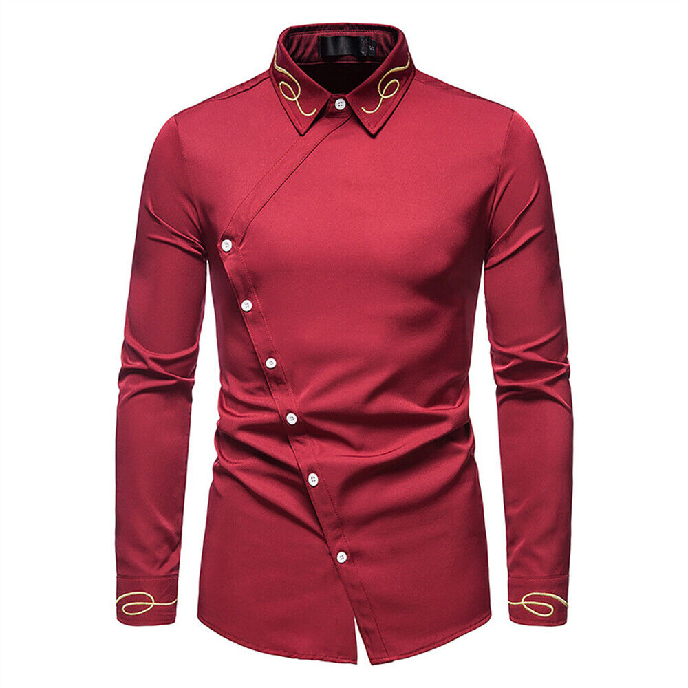 Mens Slim Fit Casual Shirts Long Sleeve Top Button Down Shirt Party ...