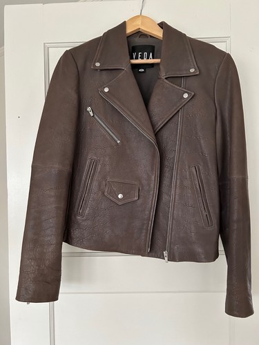 Veda Lazer Classic Leather Jacket - Cement - Size M - Picture 2 of 5