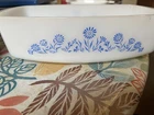 Vintage Federal Glass Baking Loaf Pan Dish Blue Cornflower Design USA